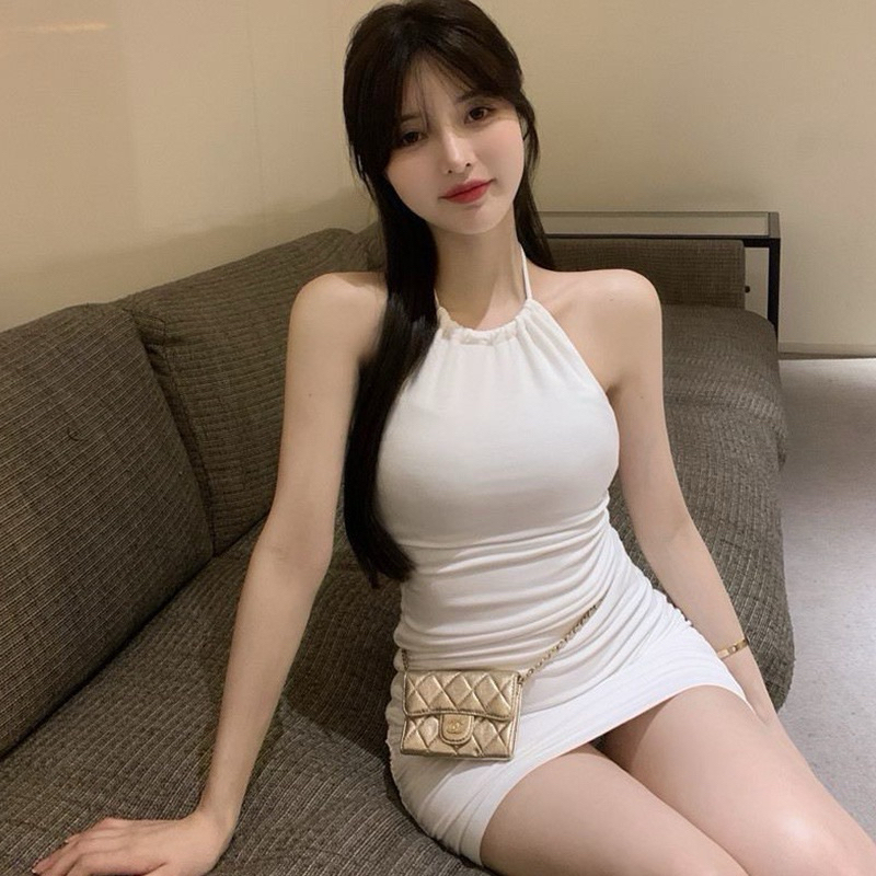 New!! Dress Sexy Mini Dress  เดรสเซ็กซี่เปิดหลัง ดีไซน์คล้องคอ ชุดเดรสรัดรูปกระโปรงสั้น（158）