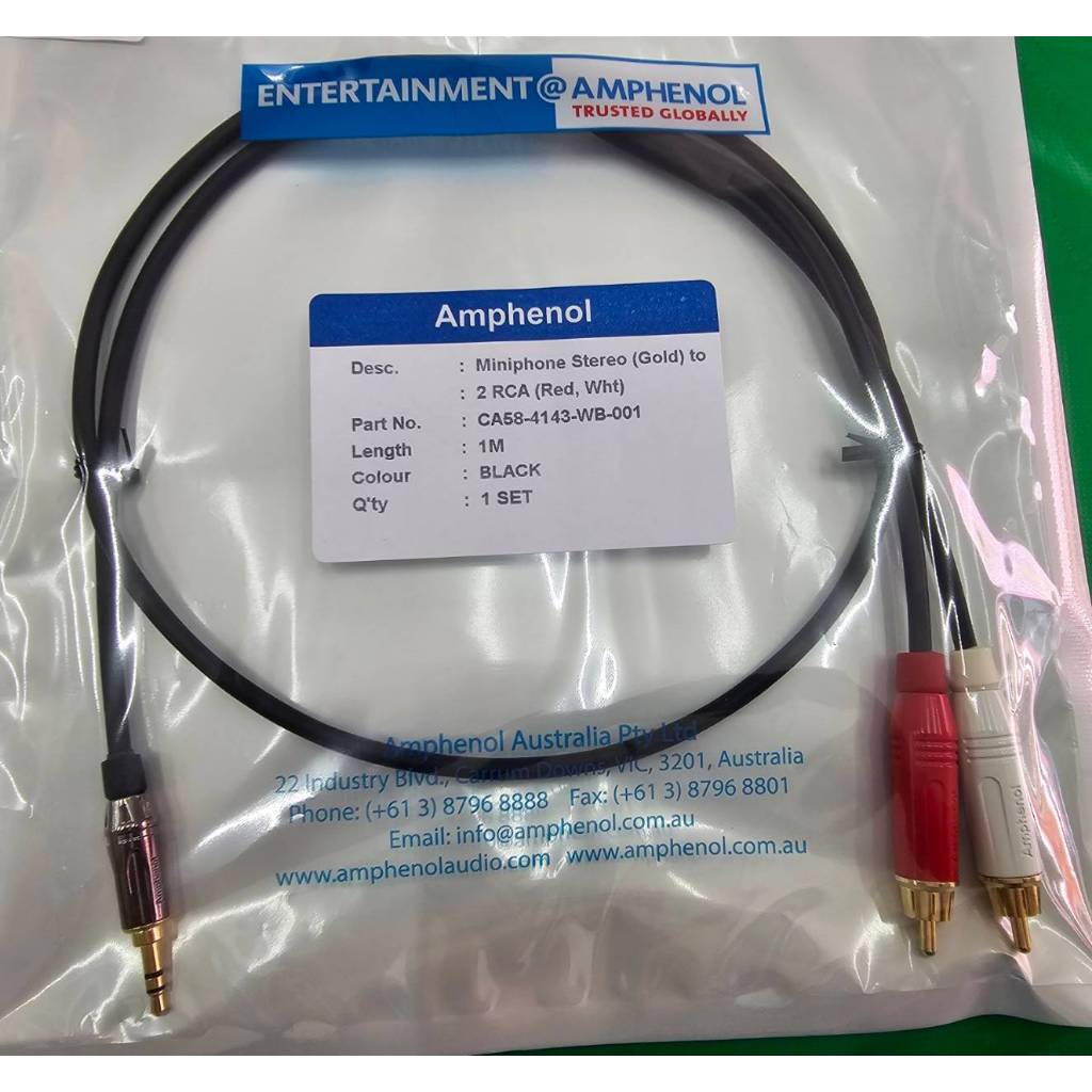 Amphenol สายสัญญาณ Miniphone Stereo (Gold) - 2RCA (Red/White)