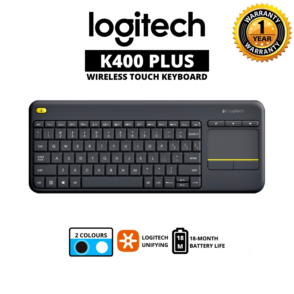 LOGITECH K400 PLUS Wireless Touch Keyboard (คีย์อังกฤษ) คีย์บอร์ดทัชแพดสำหรับพีซีที่เชื่อมต่อกับทีวี
