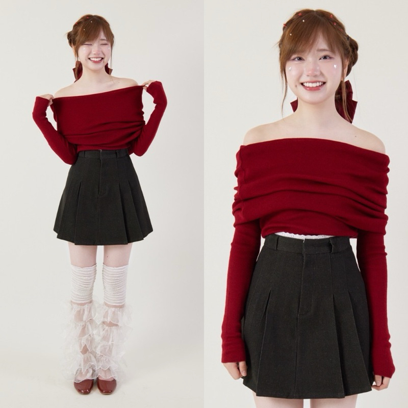 (ส่งต่อ) กระโปรงพลีท ขอบลูกไม้ Alce denim collection (Beming.bkk)