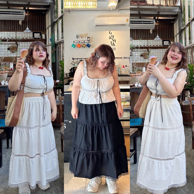กระโปรงยาว (ฝ้ายลินิน) กระโปรงสาวอวบ เอว32-46นิ้ว plussize