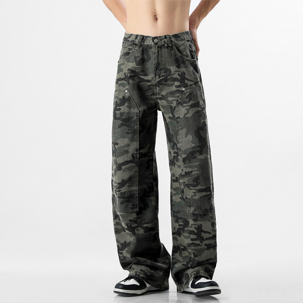 กางเกงยีนส์ลายทหาร รุ่น Double knee camo ลายคาโม่สีโทนแบล็คสโมค ขากระบอก ดีเทลดีมากผ้าหนา ใครชอบใส่ลายพรางไม่ควรพลาด