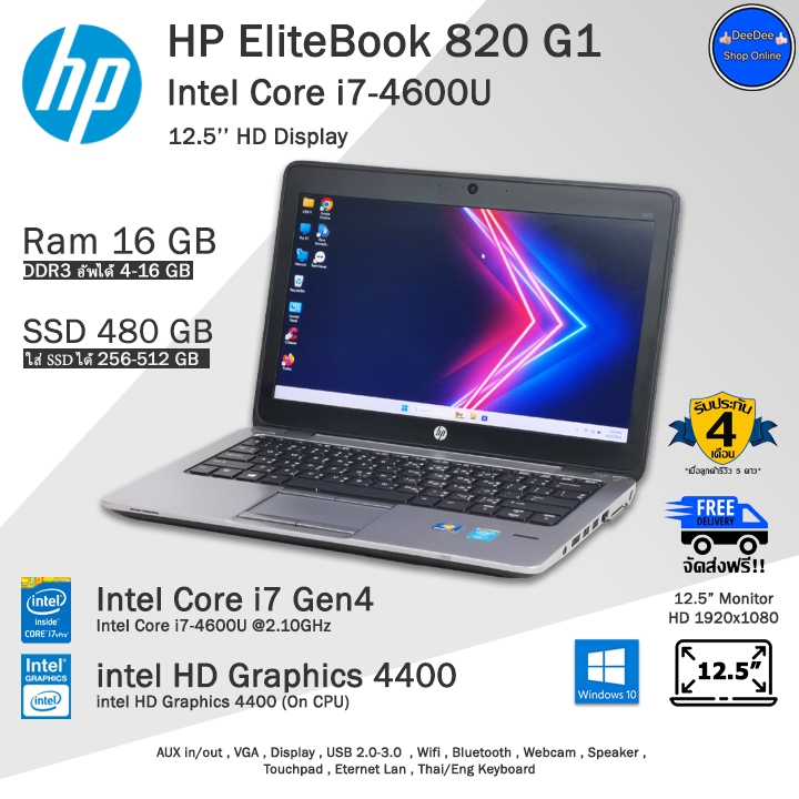 HP EliteBook 820 G1 Core i7-4600U(Gen4) คอมพิวเตอร์โน๊ตบุ๊คมือสอง สภาพดี มีโปรแกรม พร้อมใช้งาน