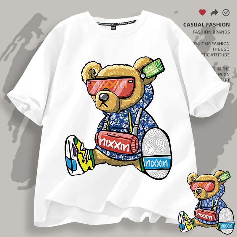 D749(พร้อมส่ง）เสื้อยืดแขนสั้น สำหรับชายและหญิง.ลายแฟชั่งนานาชาติ ใส่เทียวออกกำลังกายได้