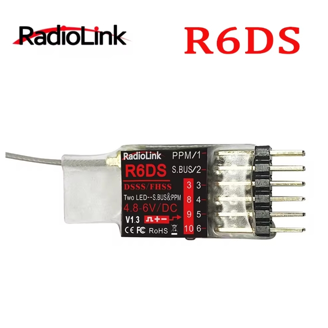 [รีซีฟ]  Radiolink R6DS ตัวรับสัญญาณ 2.4G 6CH PPM PWM SBUS ใช้กับวิทยุ AT9S AT10 ฯลฯ