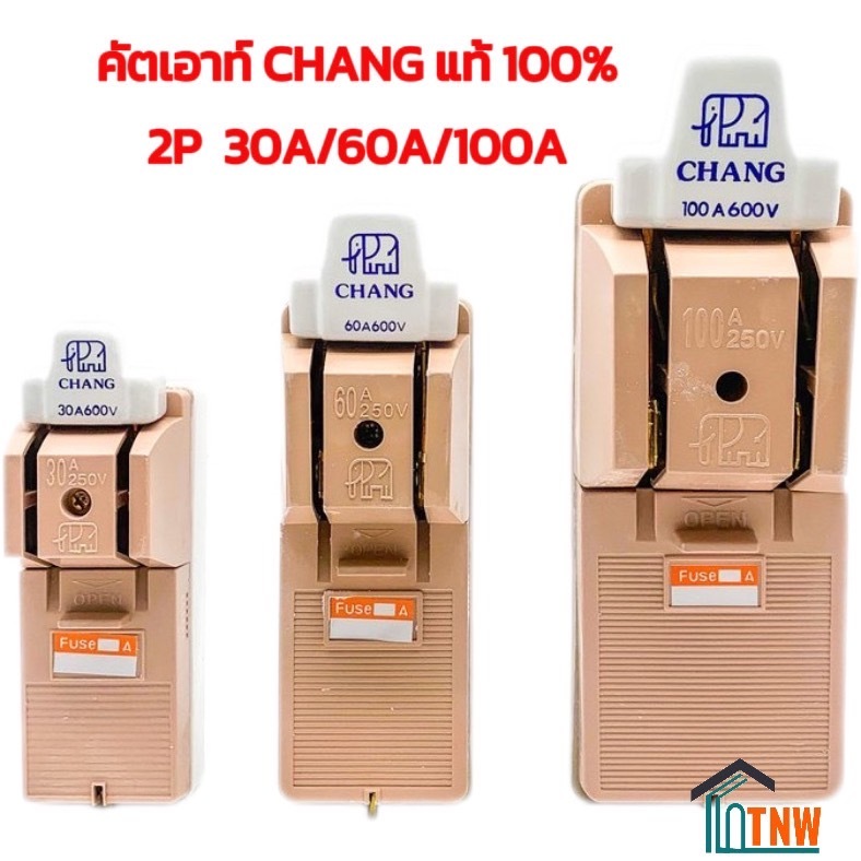 CHANG คัทเอาท์ ช้าง 2P 30A 60A 100A (แถมฟรีฟิวส์ก้ามปู 2 ตัว) ของแท้ 100 %