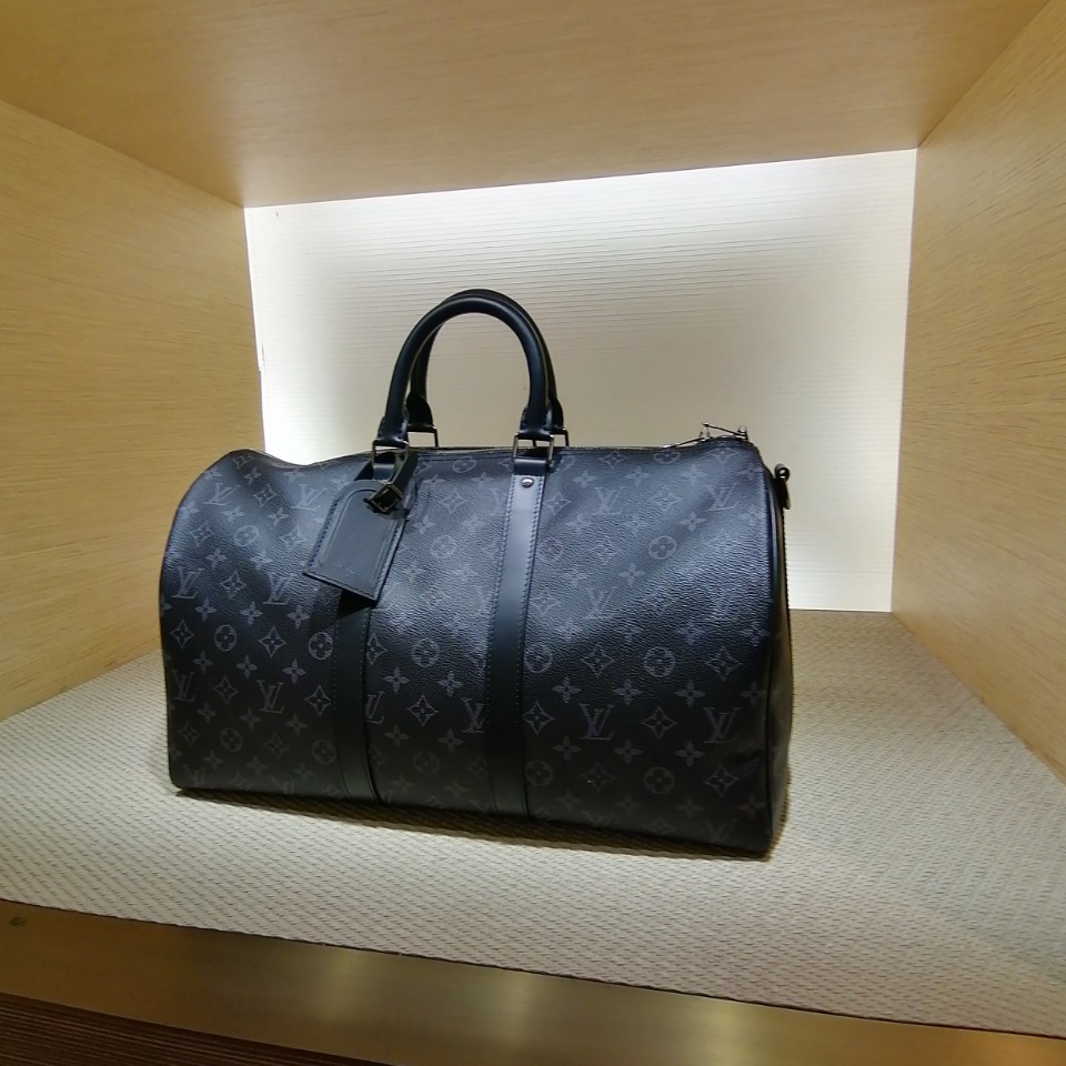 ✨ LV Louis Vuitton Keepall Bandoulière 45 Boston Bag กระเป๋าเดินทาง สีดำ - เทา M40569