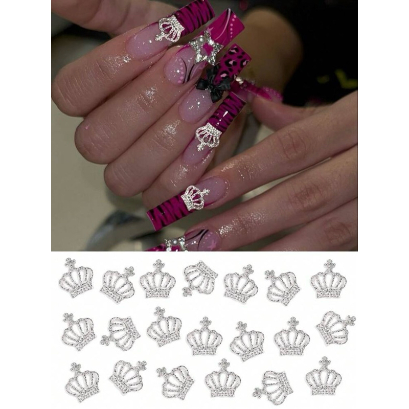 AC.557 ร้านไทย ขายปลีก 1 ชิ้น พร้อมส่ง อะไหล่แต่งเล็บสีเงินรูปมงกุฎ ขนาด 9 × 10mm