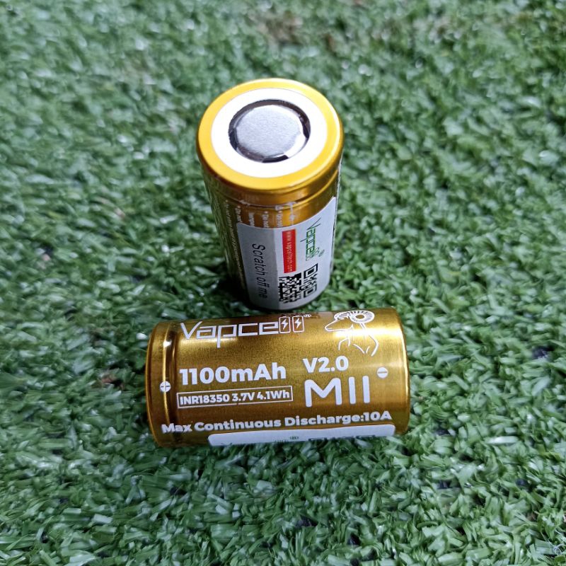 Vapcell 18350 รุ่น MII V2.0 1100mAh 10A แท้(ราคา 1ก้อน) โฉมใหม่ปลอกสีทอง
