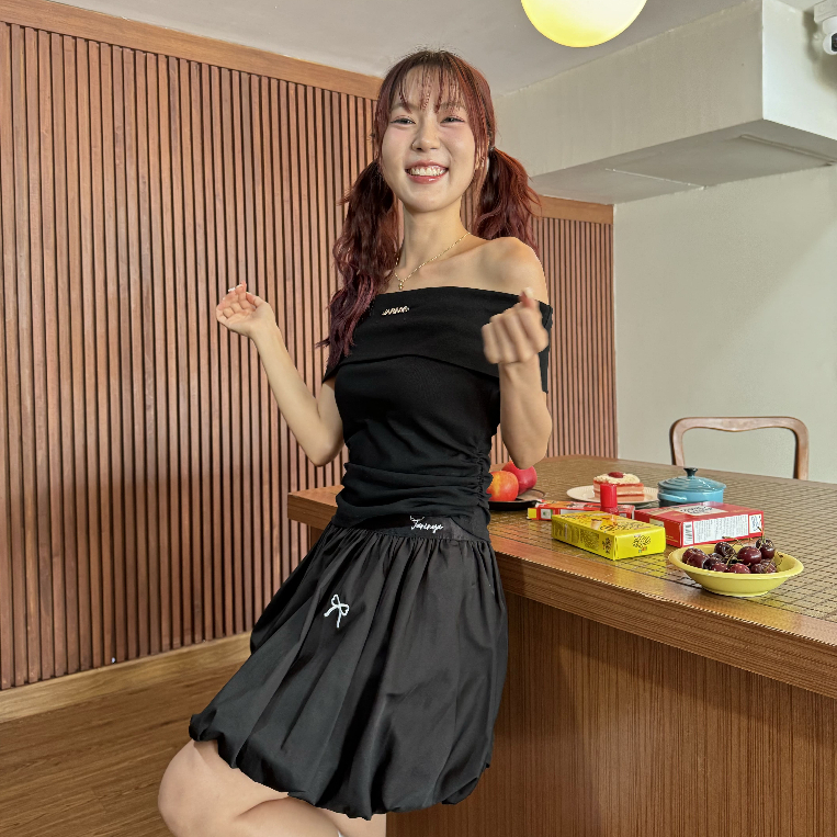 JARINYA กระโปรงบอลลูนสั้น ปักโบว์ JARINYA เนื้อผ้าเกรดดี (K83)