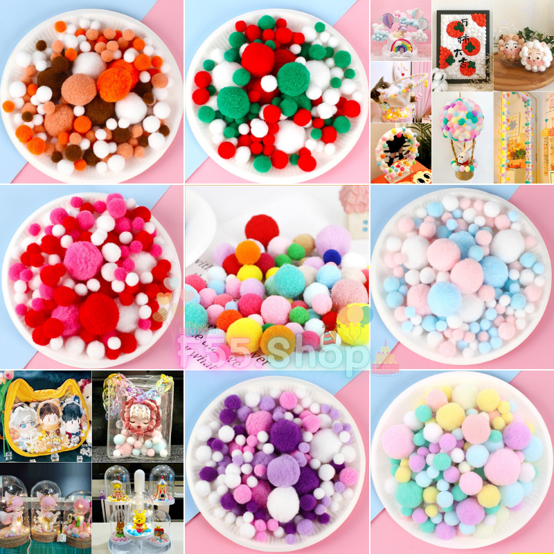 ปอมปอม คละสี คละไซส์ DIY 130ลูก คละสี คละไซส์ สีพาสเทล Fur Balls ใส่ตกแต่งตุ๊กตาArt Toy 🎉พร้อมส่ง🇹🇭🎉