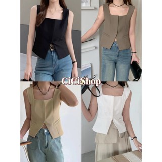 Cicishop (5325) เสื้อกั๊กแขนกุด มีซับด้านใน งานตะขอ ดีเทลกระ…