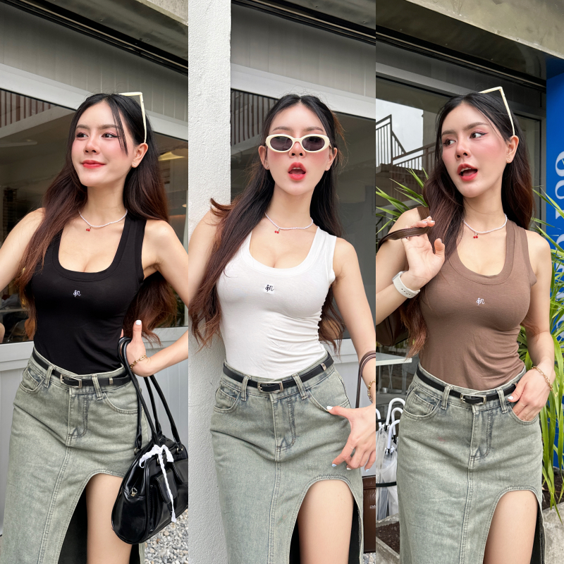 เสื้อกล้าม ผ้าเรย่อนยืดเยอะมาก ทรงเข้ารูป ผ้าบางใส่สบาย พรางหุ่น ปักโลโก้อก รุ่น อุด้งปักSPN