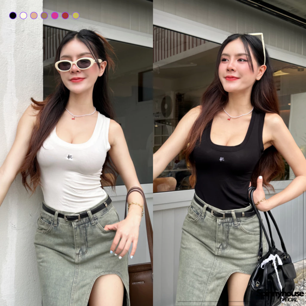 🌈SpinnyHouse🌈เสื้อกล้าม ผ้าเรย่อนยืดเยอะมาก ทรงเข้ารูป 💖 ผ้าบางใส่สบาย พรางหุ่น ปักโลโก้อก รุ่น อุด้งปักSPN