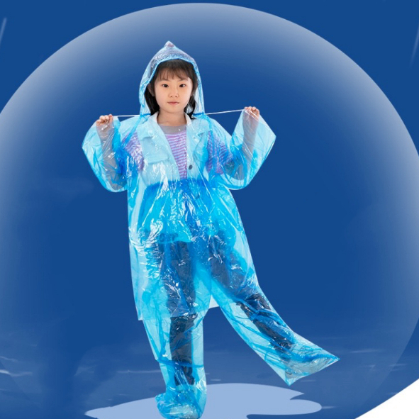 R-004 ชุดกันฝน 2 ชิ้น สำหรับเด็กเสื้อ+กางเกงคลุมเท้ามีเชือกที่หมวกแขนจั๊มกันน้ำได้ดีเนื้อเหนียวทนทาน