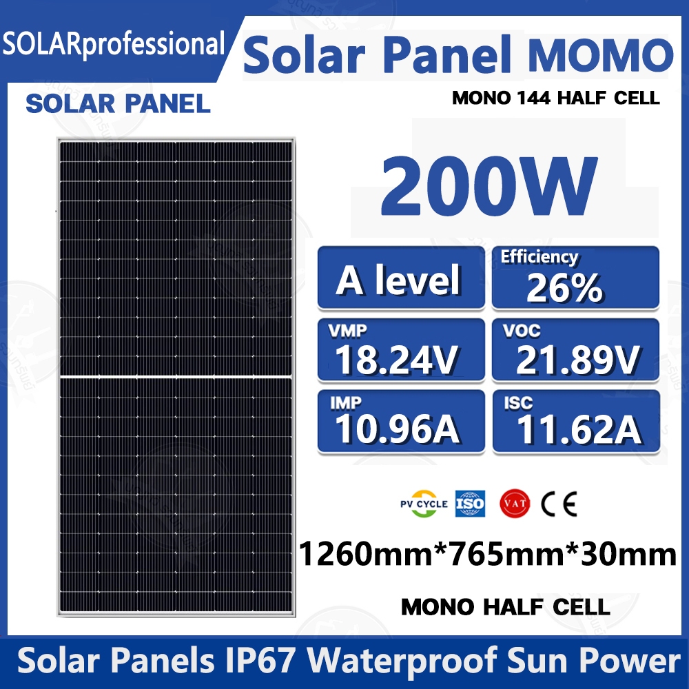 【รับประกัน 10 ปี】แผงโซล่าเซลล์ 18V 200W Monocrystalline แผงโซล่า แผงพลังงานแสงอาทิตย์ พร้อมตัวเชื่อม