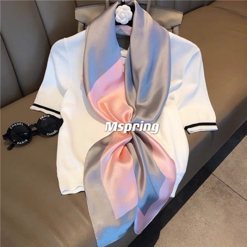 ผ้าพันคอแฟชั่น ผ้าคลุมไหล่ ผ้าไหมซาติน  (90*90 ซม)