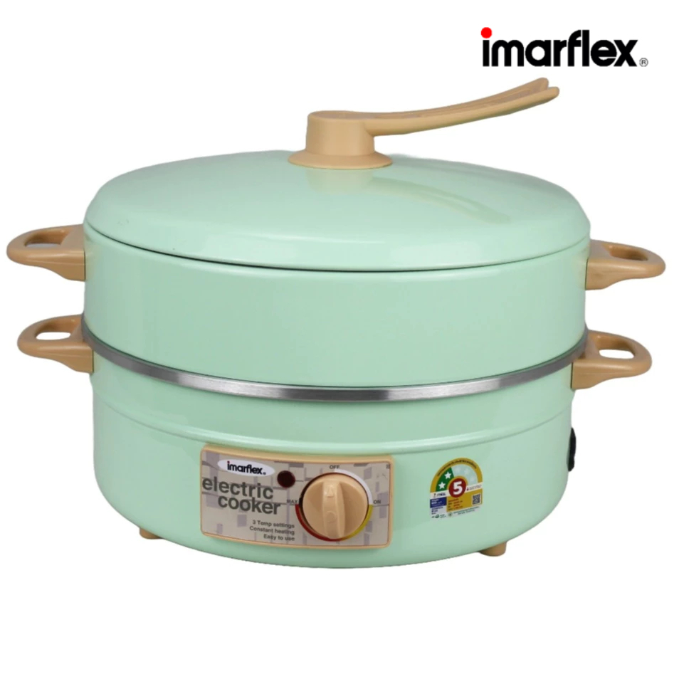 IMARFLEX กระทะไฟฟ้า อลูมิเนียม รุ่น MP16Q ซึ้ง 1 ชั้น ขนาด 3 ลิตร ฝาอลูมิเนียม mp-16q MP 16Q