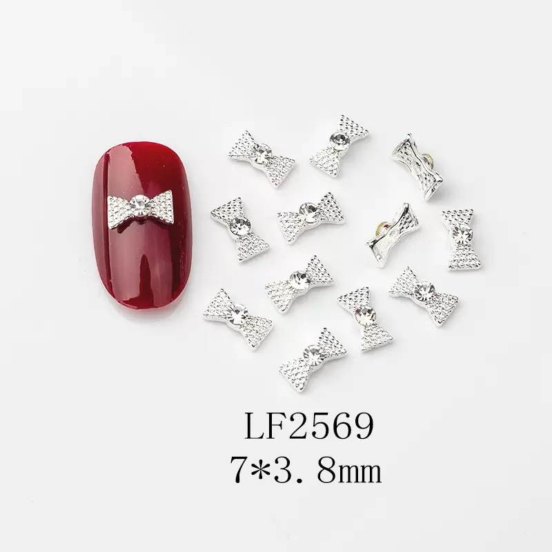 โบว์เพชรแต่งโบว์แต่งมุก ศรีเงินสีทองขนาด 7 × 3.8 มิล 10 ชิ้นต่อแพ็ค