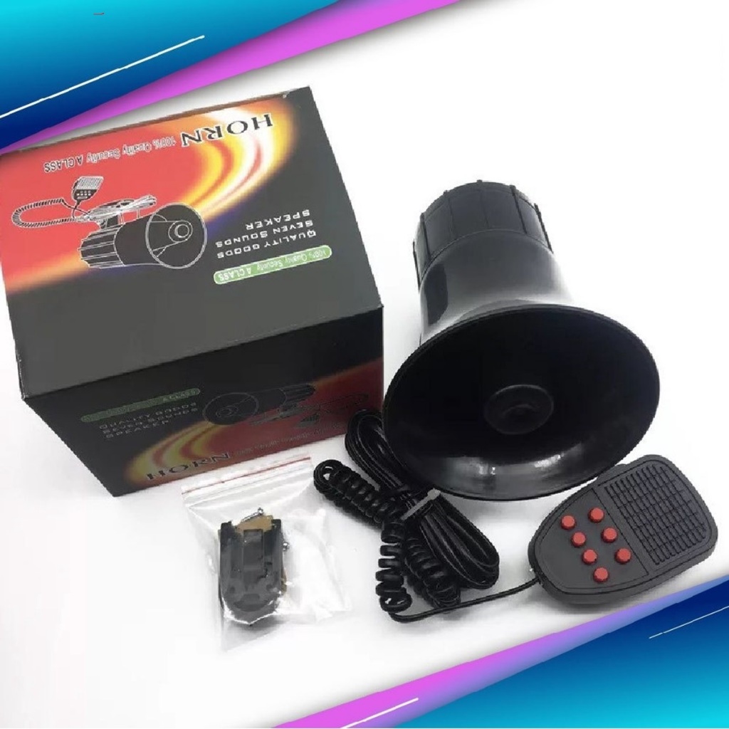 horn 7เสียงรถบรรทุกดังฮอร์นเตือนปลุกโทรโข่งไซเรนรอบลําโพงพร้อมฟังก์ชั่นไมโครโฟน 115ฐานข้อมูล 12v car