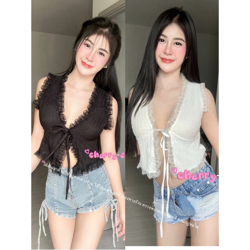 เสื้อกล้าม เสื้อยืด แต่งลูกไม้ผ้าท็อฟฟี่ ปลีก-ส่ง
