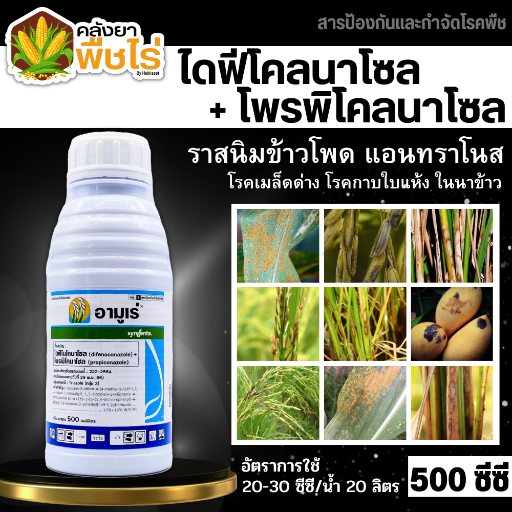 อามูเร่ (ไดฟีโนโคลนาโซล+โพรพิโคนาโซล) 500ซีซี ป้องกันโรคเมล็ดด่างในนาข้าว