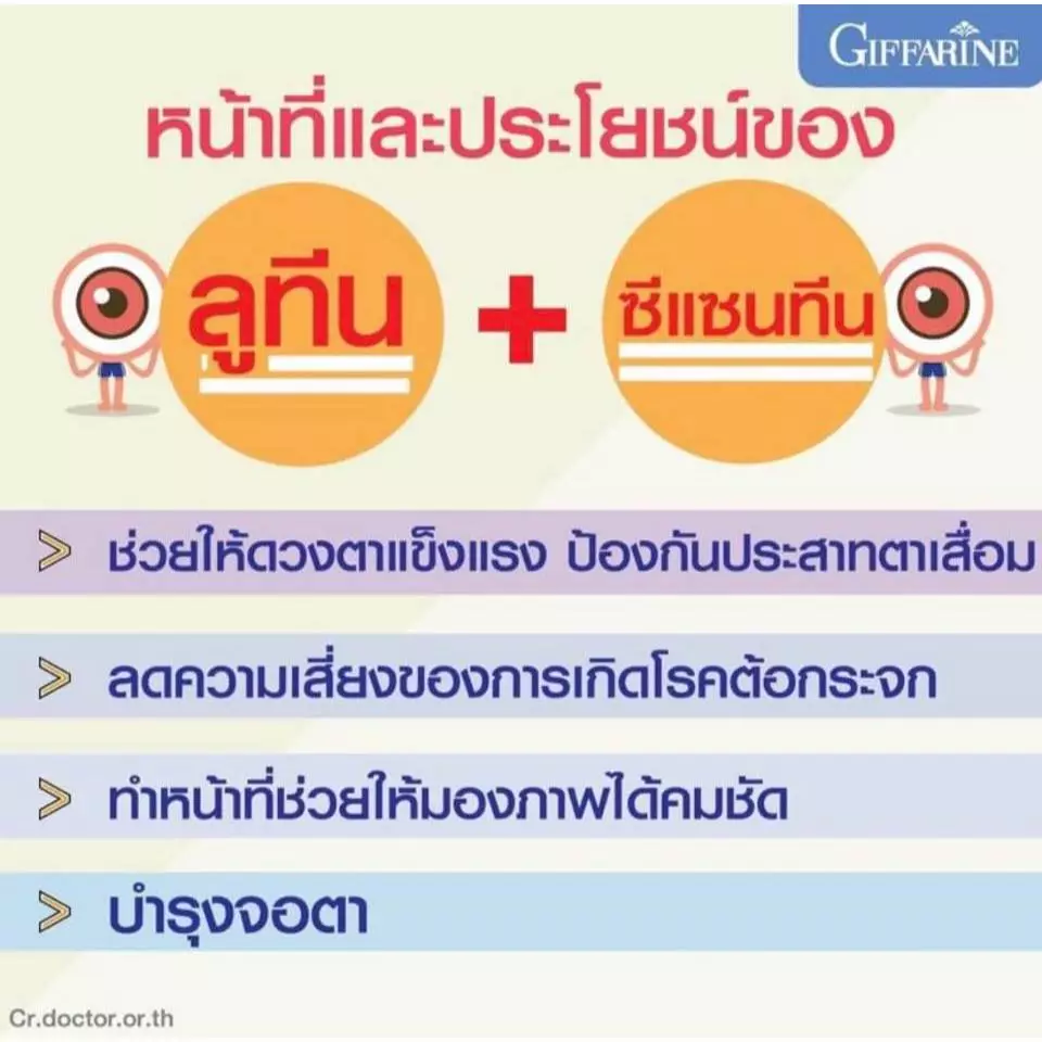 แอลซีวิต กิฟฟารีน วิตามิน บำรุงสายตา บำรุงจอตา ป้องกันแสงสีฟ้า ป้องกันจอประสาทตา ลดอาการปวดตา ลดตาขุ่นมัว ดวงตาอ่อนล้า thumbnail 5