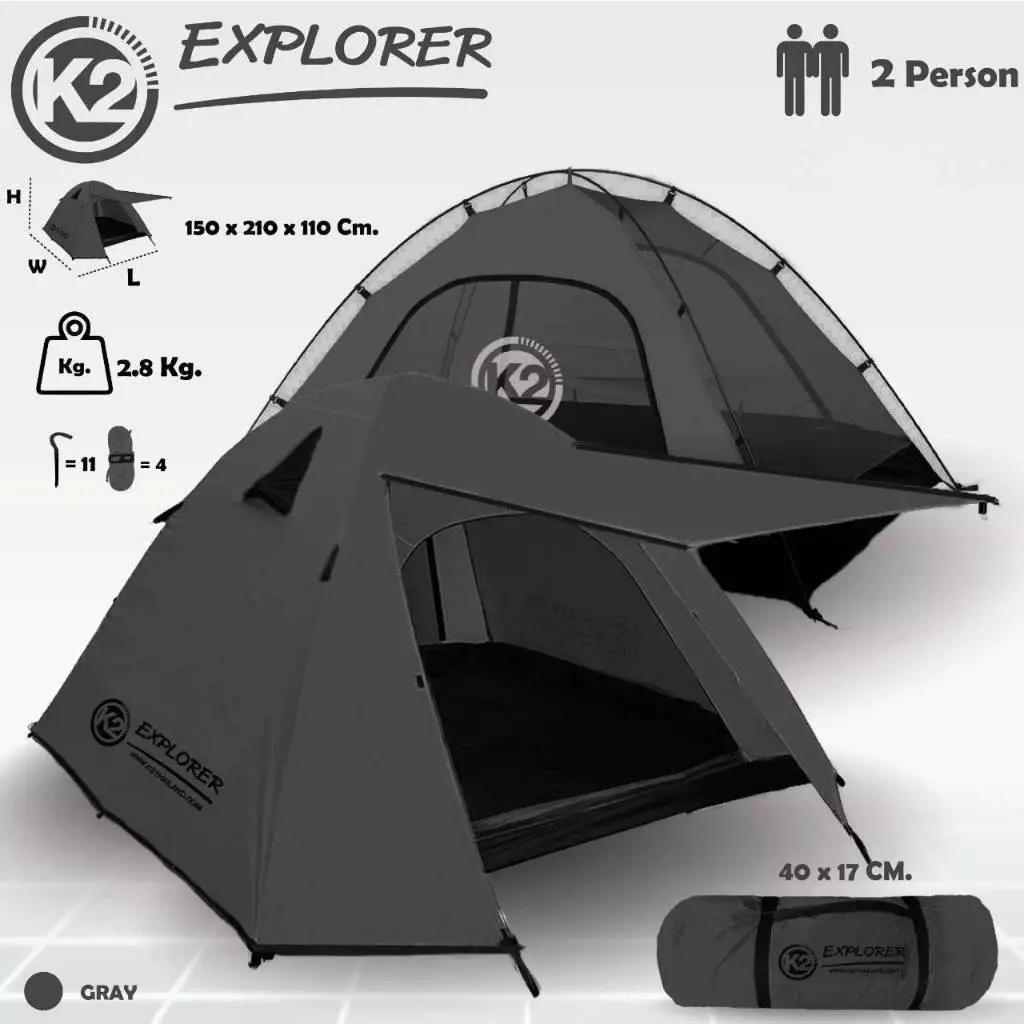 เต็นท์ขนาด 2 คนนอน K2 Explorer เต้นท์แคมป์ปิ้ง เต้นท์แคมปิ้ง กันฝนกันน้ำ  เต็นท์สนาม เต็นท์เดินป่า thumbnail 10
