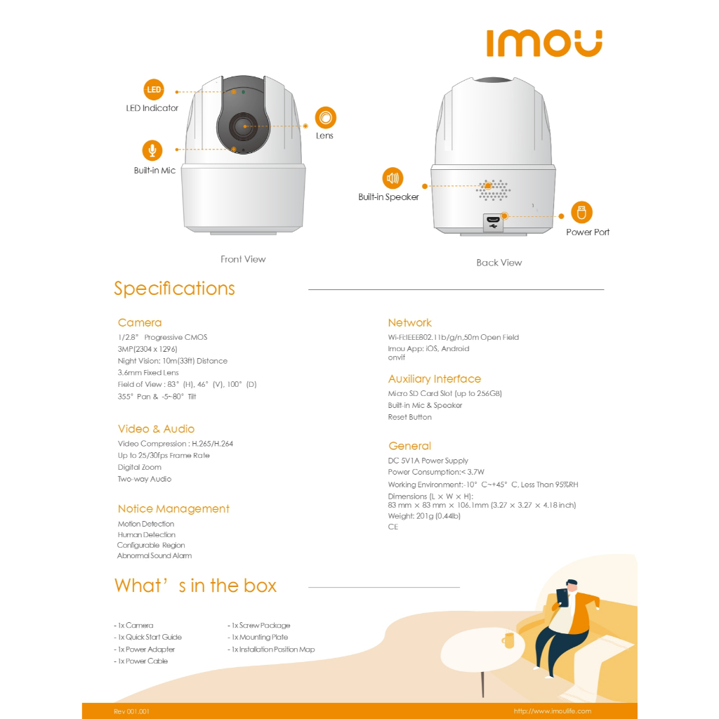 IMOU กล้องวงจรปิดไร้สาย 2K Wi-fi Ranger 2C 3MP พูดคุยโต้ตอบได้ รุ่น IPC-TA32CP-L