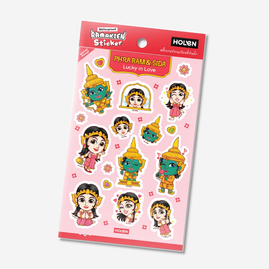 Waterproof Ramakien Sticker - Phra Ram & Sida lucky in Love - สติ๊กเกอร์รามเกียรติ์กันน้ำ พระราม และสีดา กิ่งทองใบหยก — صورة 3