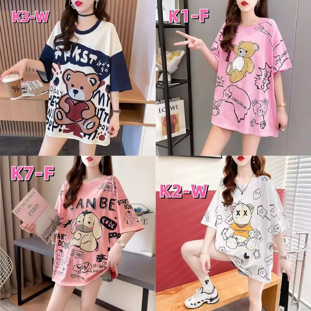 ⭐️โครตฮิต⭐️ เสื้อพิมพ์ลายการ์ตูน ผ้ากีฬา Oversize อก 42 ยาว 29 พิมพ์ทั้งตัว ผ้าไมโครหรือผ้ากีฬา
