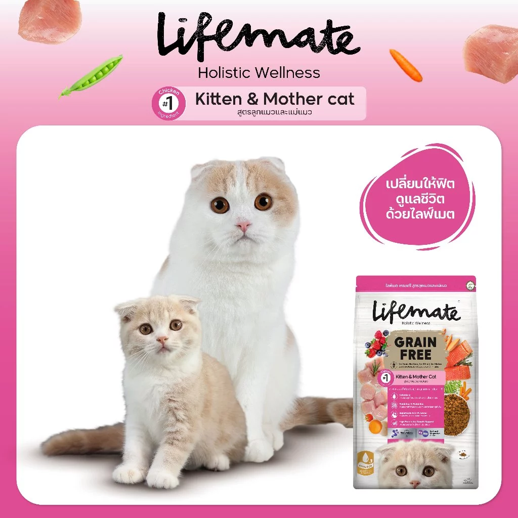 Lifemate Grain Free Kitten&Mother อาหารสูตรแม่แมวและลูกแมวขนาด 1.1kg และ 2.5kg