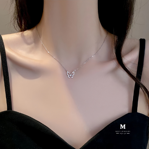 MEET💕สร้อยคอเงินแท้ Cute Butterfly สร้อยเงินแท้ สร้อยแฟชั่น จี้สร้อยคอ สร้อยคอเงิน925 สร้อยเพชร - รูปที่ 2