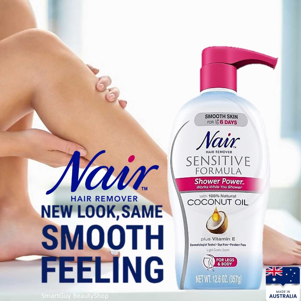 Nair Shower Power Sensitive Hair Remover for Legs&Body with 100%Natural Coconut Oil plus VitaminE คร