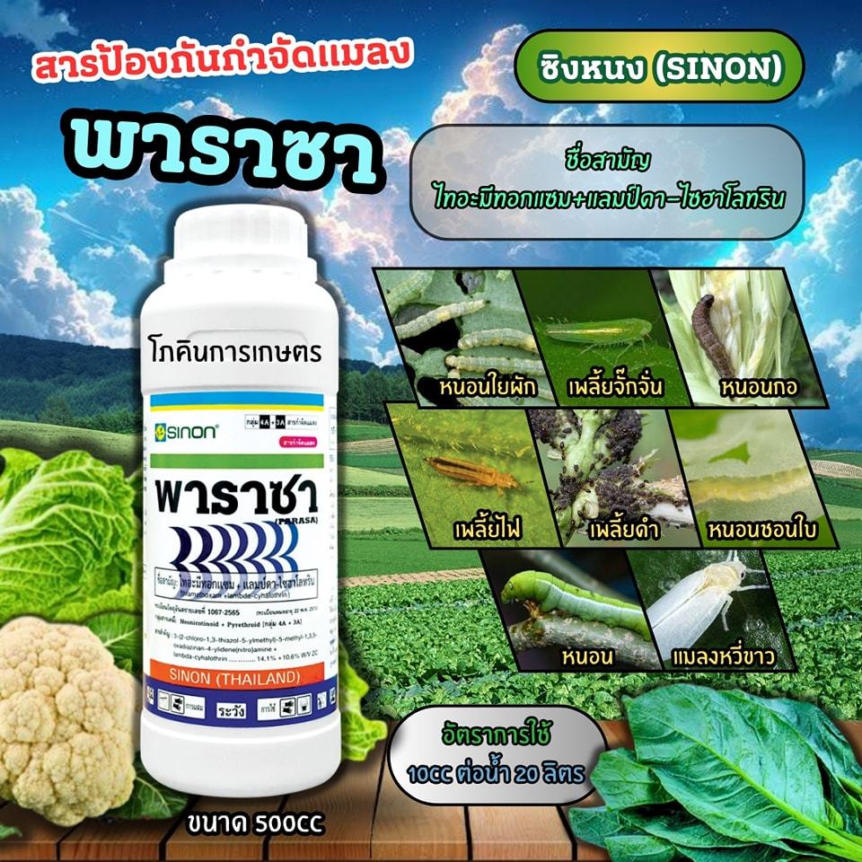 สารป้องกันกำจัดแมลงพาราซา (ไทอะมีทอกแซม + แลมด์ดา ไซฮาโลทริน) ขนาด 500cc