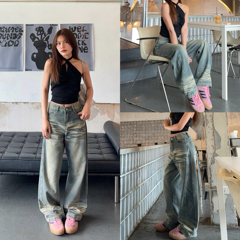Dutch Mill Baggy - ยีนส์กระบอกใหญ่ สีสนิมเฟด ป้าย 𝒊𝑳𝒐𝒏𝒂 #555