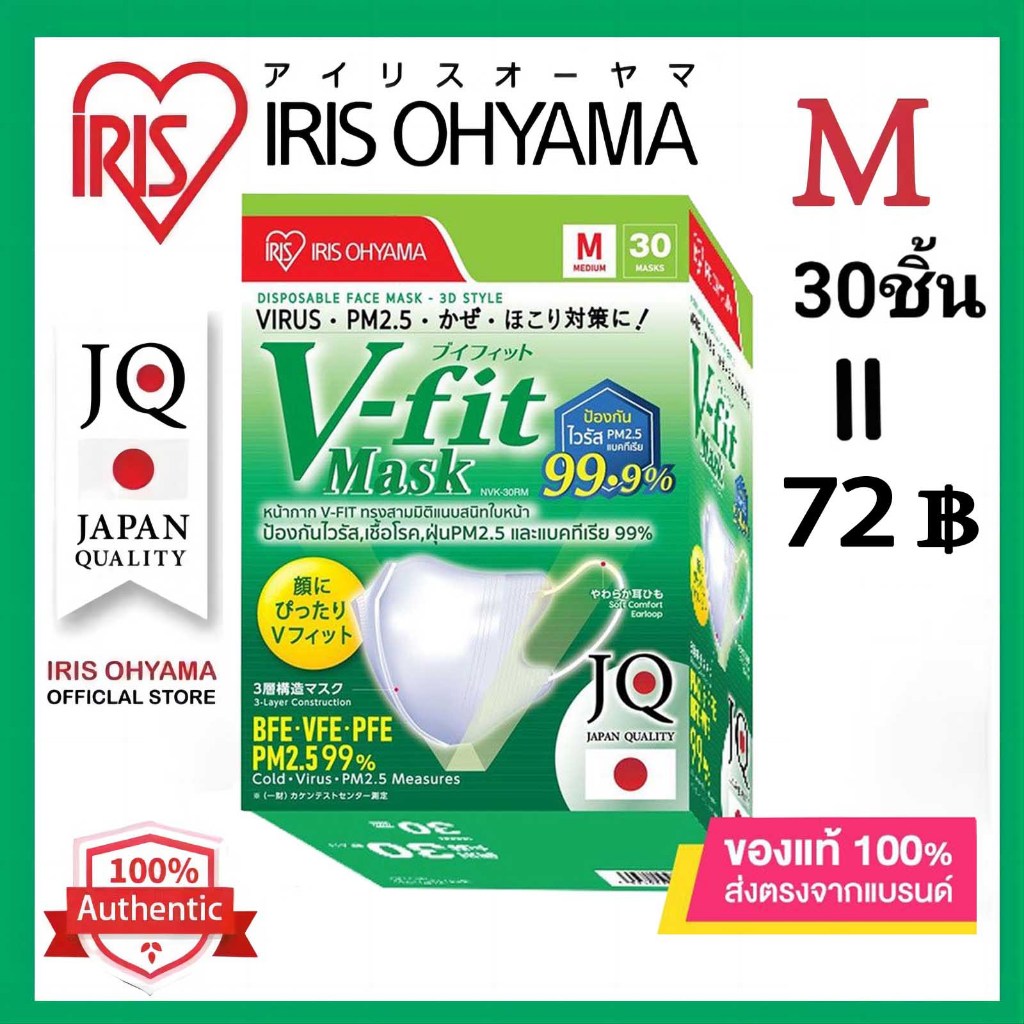 จัดส่งทันที 30 ชิ้น Mask V-fit IRIS OHYAMA ใส่สบาย กระชับหน้า Disposable Face Mask