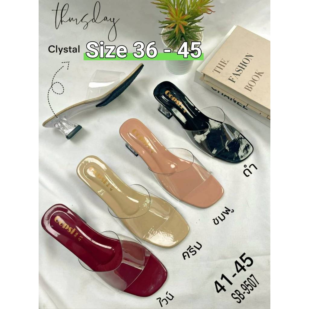 รองเท้าส้นแก้ว Size 36 - 45  Bigsize ส้นสูง 2 นิ้ว แบบสวมใส รองเท้าแฟชั่น รองเท้าผู้หญิง ราคาถูก