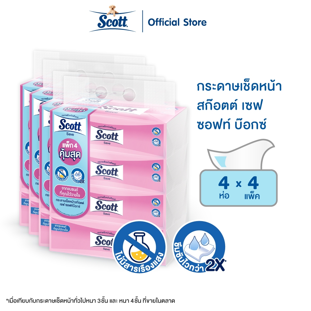 กระดาษเช็ดหน้า สก๊อตต์® เซฟ ซอฟท์ บ๊อกซ์ 160 แผ่น 4 ห่อ x4 แพ็ค Scott® Save Soft Box 160 sheets x4 packs