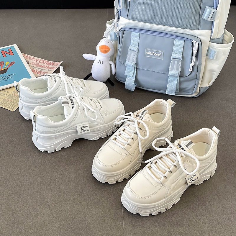 DV จัดส่งจากกรุงเทพฯ (48 ชั่วโมง) รองเท้าผ้าใบเสริมส้น แบบผูกเชือก รองเท้าผ้าใบแฟชั่น วัสดุเกรดดี   เสริมส้น 5ซม. - รูปที่ 2