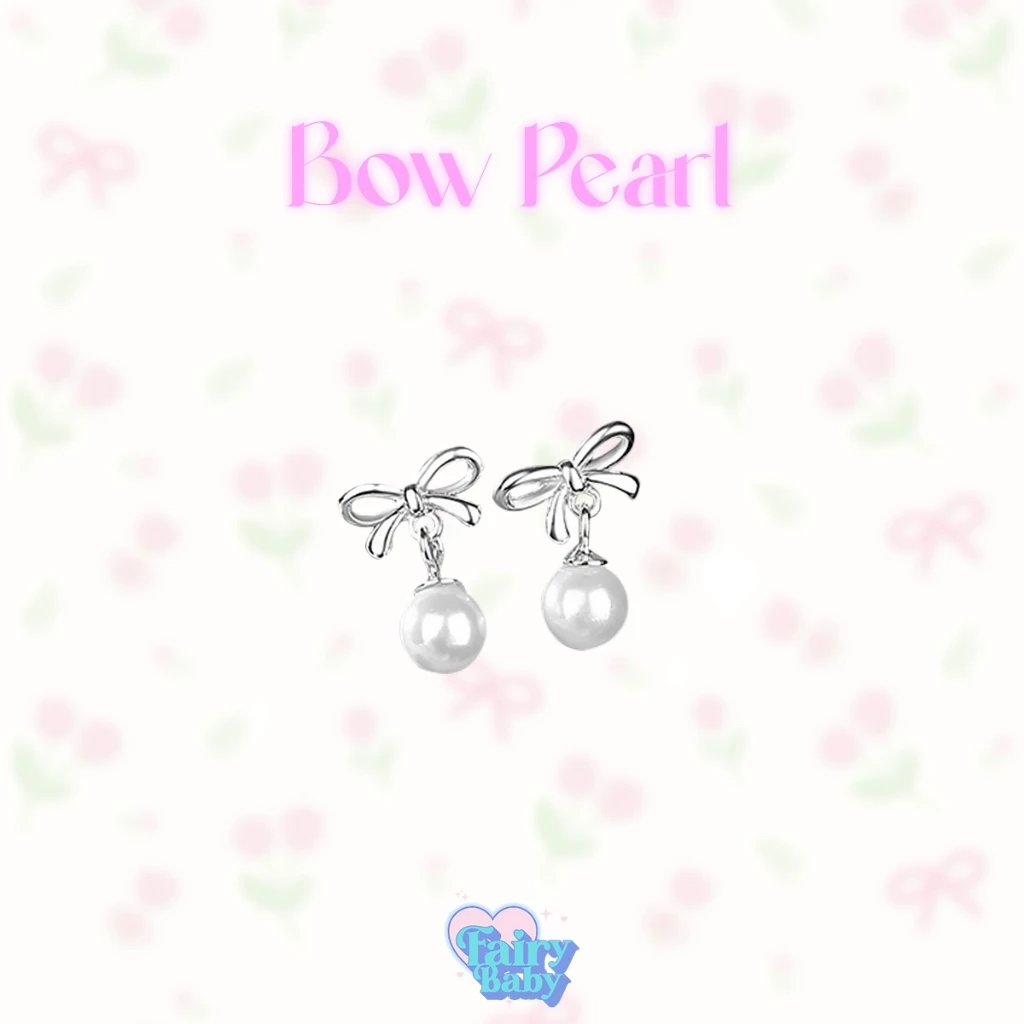 Fairybaby ต่างหู Bow Pearl ตุ้มหู ลายโบว์ ไข่มุก สีขาว น่ารัก 1 คู่ 2 ชิ้น เครื่องประดับความงาม มินิ (E2-012)