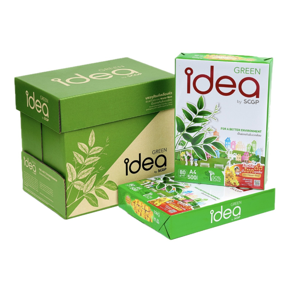 กระดาษถ่ายเอกสารA4 Idea green 80แกรม 1 รีม/500แผ่น 1ลัง/5รีม 1ลัง/ 1order