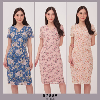 Laboratory 8733# เดรสคอวีจีบอก กระโปรงสอบไม่มีกระเป๋า ผ้าชีฟ…