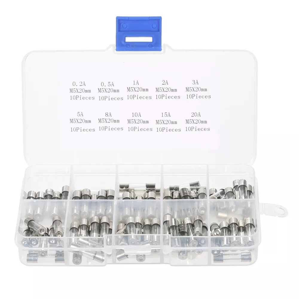 Instruments 100 ชิ้น 5x20 มิลลิเมตรอย่างรวดเร็วฟิวส์หลอดแก้วสารพันชุดแอมป์ 0.2A 0.5A 1A 2A 3A 5A 8A 10A 15A 20A
