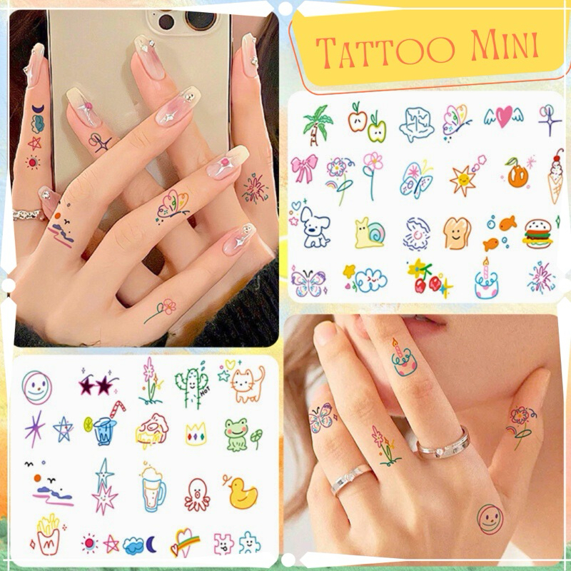 แทททู *พร้อมส่ง* 🇹🇭 แทททูกันน้ำ แผ่นใหญ่ 40 กว่าลาย แทททูมินิมอล Tattoo minimal สีสันสดใส