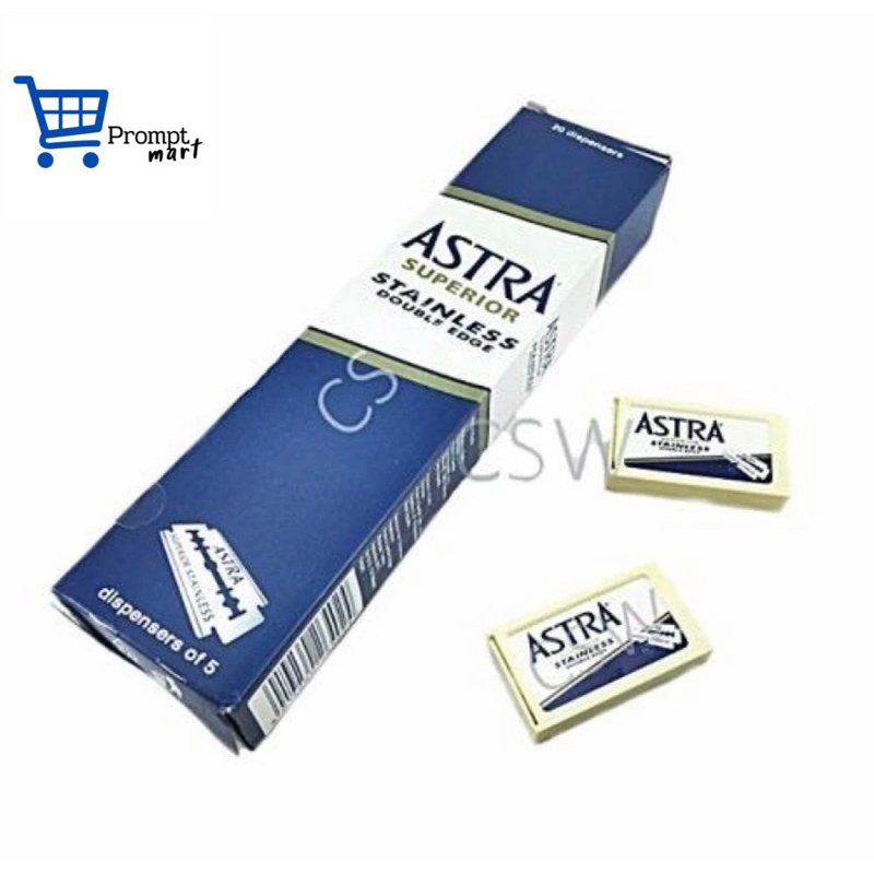 ASTRA ใบมีดโกนสแตนเลส ตราแอสตร้า 2 คม 1 กล่อง (20 กล่องเล็ก รวม 100 ใบ)