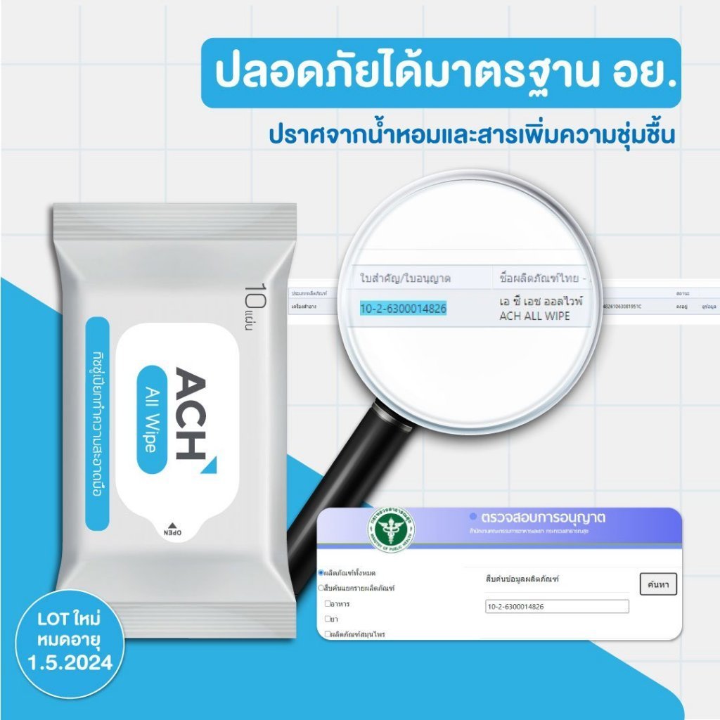 ACH ทิชชู่เปียกทำความสะอาดมือ Food grade แอลกอฮอล์75% (สินค้ามูลค่าของแถมเท่านั้น) - รูปที่ 7