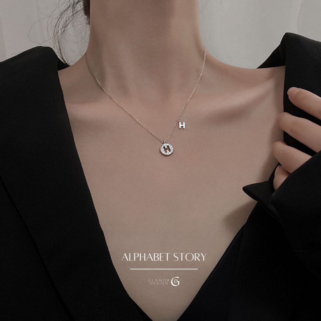 ลดต่ำกว่าทุน ล้างสต็อก สร้อยคอเงินแท้ Alphabet Story พร้อมจี้ฝังเพชรรูปตัว H silver925 สไตส์สาวชิค