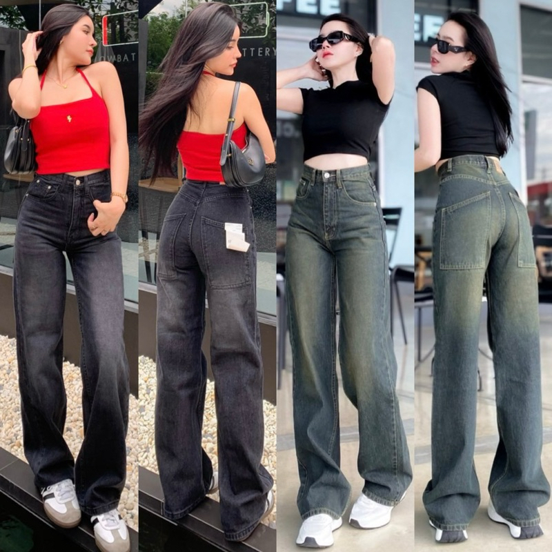 SIRINAN STUDIO กางเกงยีนส์ ทรงขากระบอกใหญ่ ไม่ยืด เนื้อผ้าคุณภาพอย่างดี ผ้าทรงสวย เนื้อผ้านิ่มใส่สบาย ไม่บาดผิว