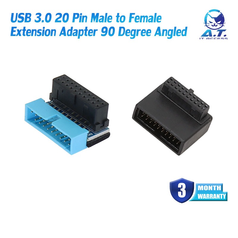 ข้องอ 90 องศา USB 3.0 19PIN/20PIN Male to Female Extension Adapter Down Angled 90 Degree